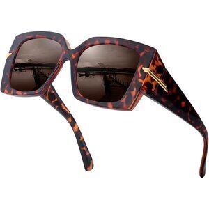 Women'sC02 Tortoise Brown Trendy Stylish Oversized Polarized Fit Over Sunglasses